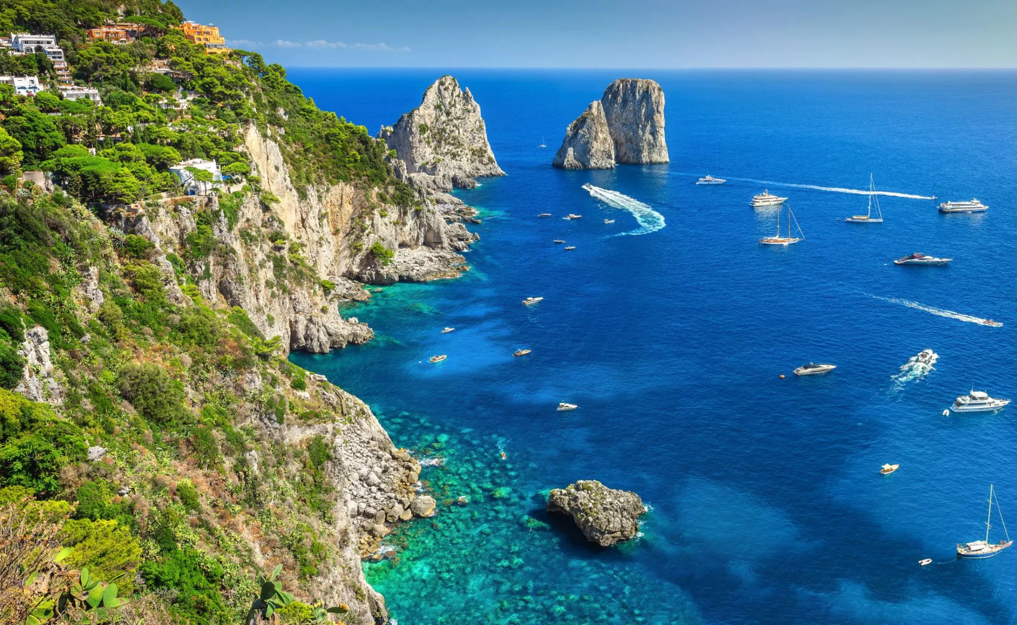 The Faraglioni coastline of Capri from above