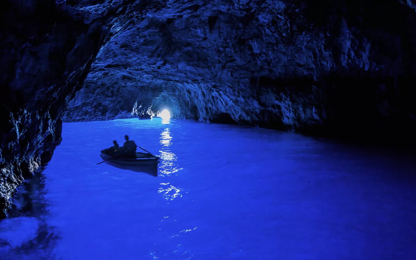Inside the Blue Grotto sea cave in Capri
