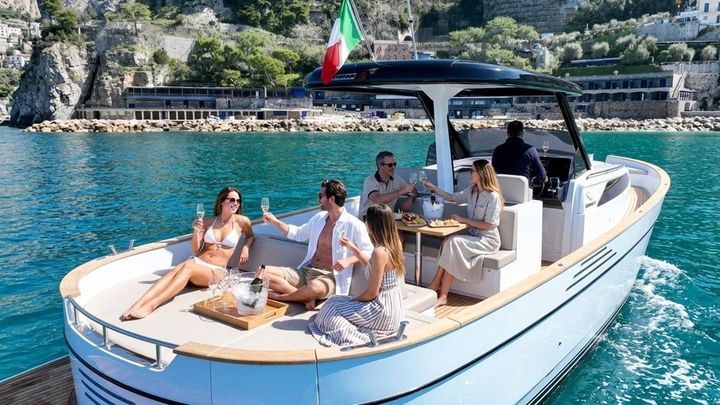 The sun deck of a gozzo boat ready for guests